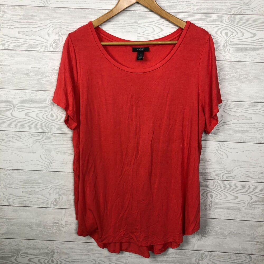 Alfani Women's 2X Short Sleeve Scoop Neck Tee Shirt Coral Orange Casual Top